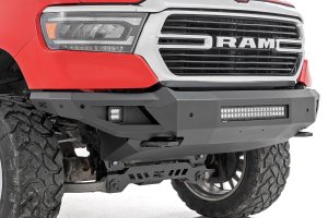 Ram 1500 Front Bumper - Rough Country - High Clearance with Skid Plate and LED Lights - Flat Black - '19-'23